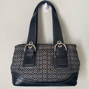 Coach 2008 Y2K Soho Black & Gray Jacquard Signature Satchel Tote Bag F10928